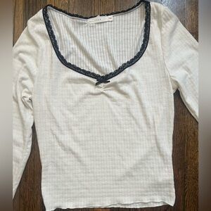 Women's White Top with Black Lace Trim